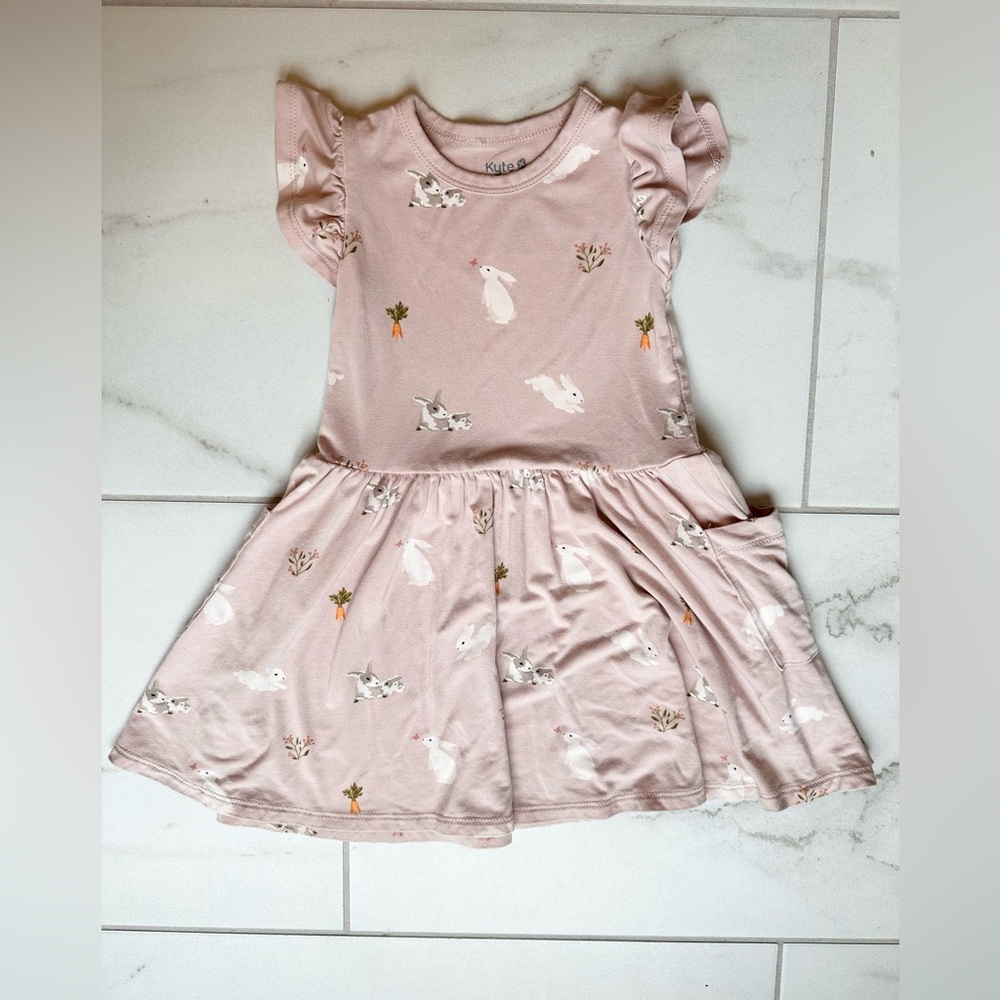 Kyte BABY Pink Bunny Print Flutter Pocket Dress